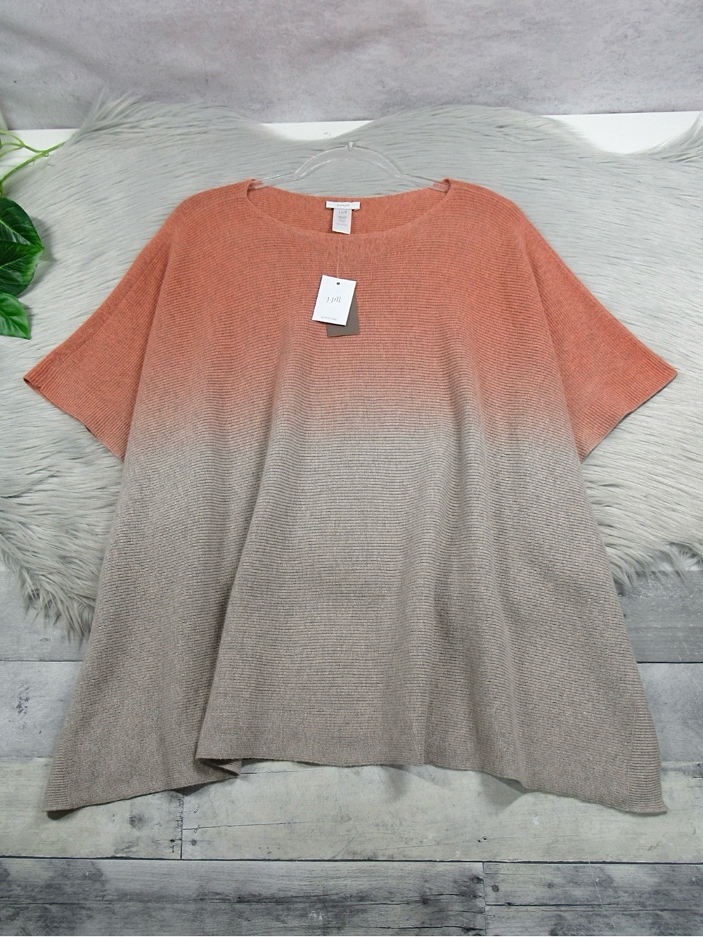 NWT Pure Jill J. Jill Ombre Cotton Ribbed Poncho Sweater Redclay One Size Petite